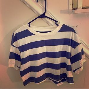 White and Blue Stripped Crop Top